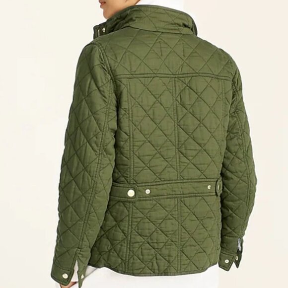 J Crew Field Jacket Womens Small Green Quilted Downtown Zip/Snap Cotton Ladies - Picture 2 of 4